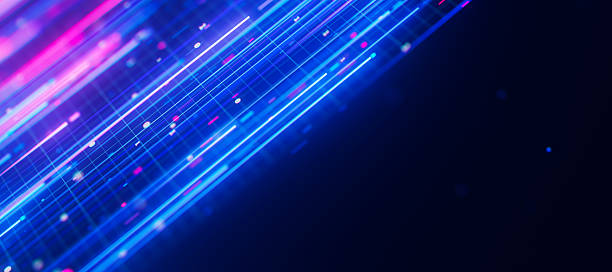 istock Bigdata light speed upward flow with a place for text. Abstract digital data stream of quantum computing. Cyberspace of qubit trails. Modern tech information transmission. 2238039857