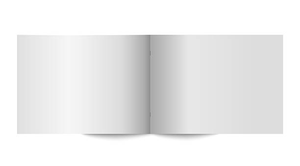 istock Open two page booklet or magazine mockup top view 3D vector illustration with blank pages on transparent background for design layout and branding. 2238059201