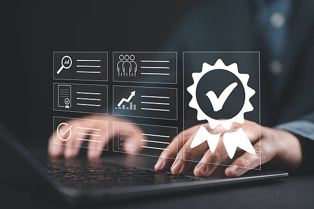 istock ISO certification and quality assurance, Businessman working with laptop, symbolizing compliance, Standards, Top service for product quality management. Businesses and companies. 2238077864