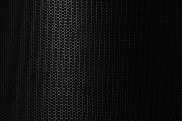 istock Close-up macro of black steel grid texture,Black iron speaker grid texture. Speaker mesh as background. 2238077972