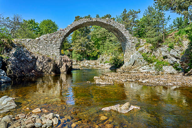 famous Packhorse Bridge in the village of Carrbridge in the Cairn Gorms National Park, Scotland, UK