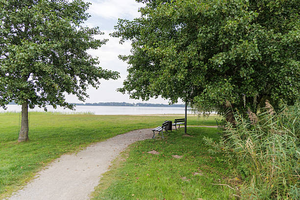 istock Park Benches Framed by Trees Overlooking Lake 2238094056