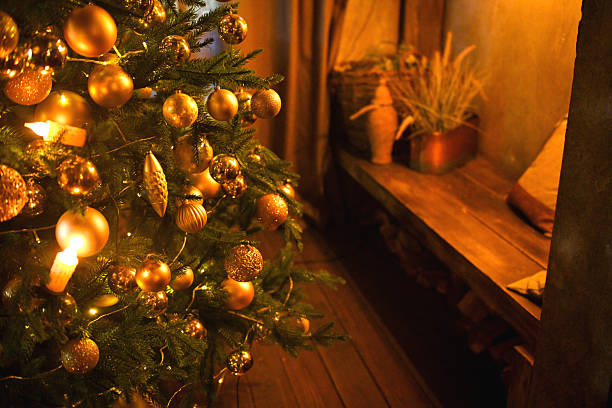 Christmas tree and Christmas decorations in home interior