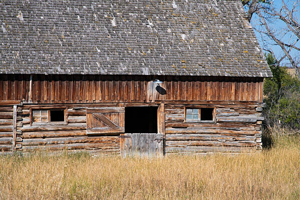 An old barn stands as a reminder of early farming technology in California.