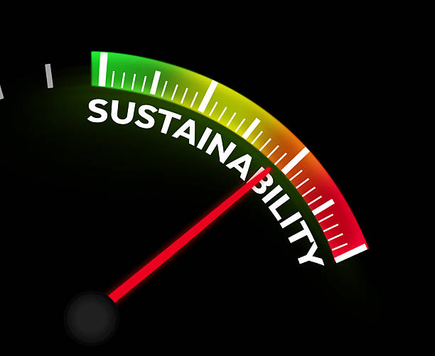 istock Speedometer showing Sustainability with red needle on the meter glowing in gradient colors, close up. Business, growth, sustainable 2238113214