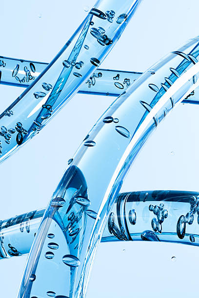 istock Abstract water tubes with air bubbles, transparent blue structure on clean background. Concept of purity, hydration, fluidity, and innovation. 2238118826