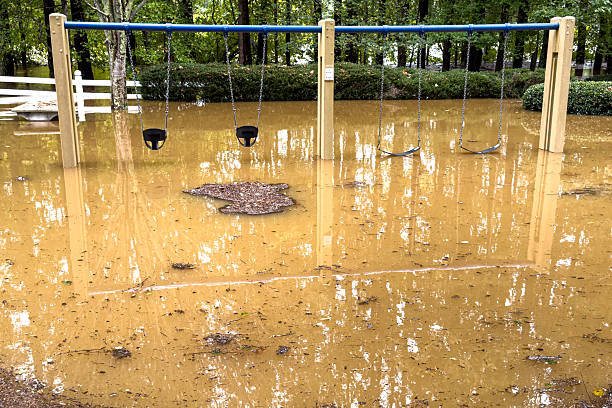 Playground with swing sets is flooded by Hurricane Helene