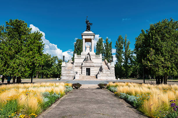 The Kossuth Mausoleum (from 1903-1909) in the Fiume Road Graveyard (Fiumei úti sírkert) in Budapest, Hungary, on a sunny day.