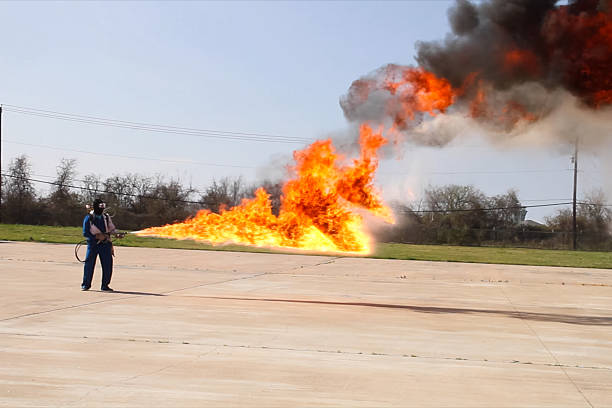 istock Flamethrower in action. Flamethrower operational test 2238138741