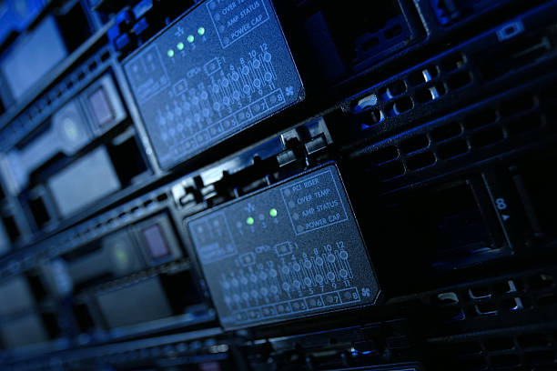 A striking view of network cables illuminated in red and blue hues, showcasing the intricate details of technology against a dark background. Ideal for tech-related themes.