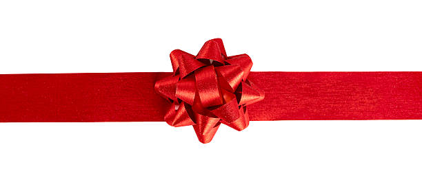 istock Red bow and stripe ribbon top view isolated.Christmas gift decor. 2238139764