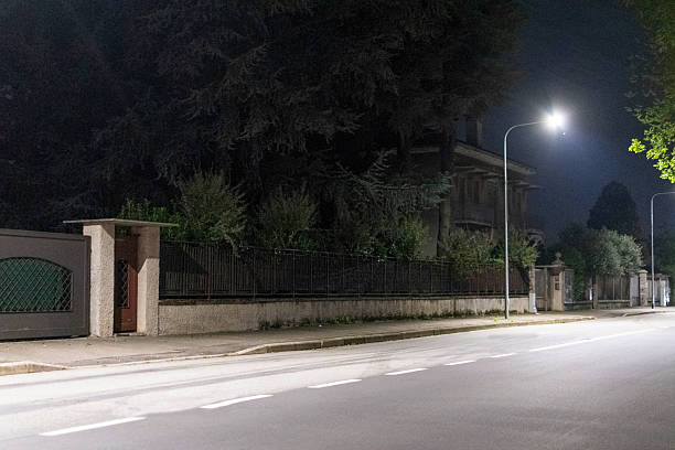 suburban street at night