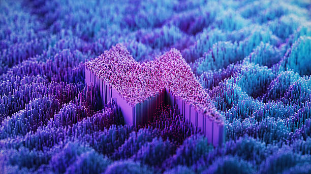 istock Bolt or Lightning Symbol on abstract digital landscape - Digital Analytics - Blue, Pink Colors. 2238163771