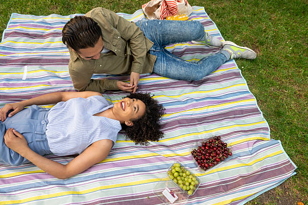 istock Interracial couple enjoying romantic picnic in park 2238174357
