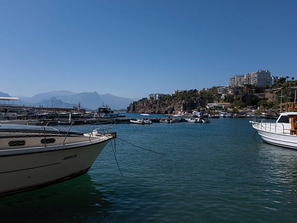 Antalya, Turkey - September 24, 2025:  Scenic view of Antalya old town harbor