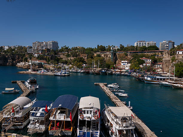 Antalya, Turkey - September 24, 2025:  Scenic view of Antalya old town harbor