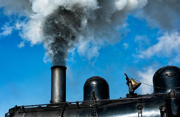 old fashioned steam locomotive train black smoke