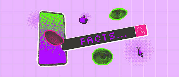 istock Facts search bar halftone and pixel stickers background template. Collage with pixel art and magazine cutouts. Retro cover with neon colors. Vector y2k illustration isolated on pink background 2238188315