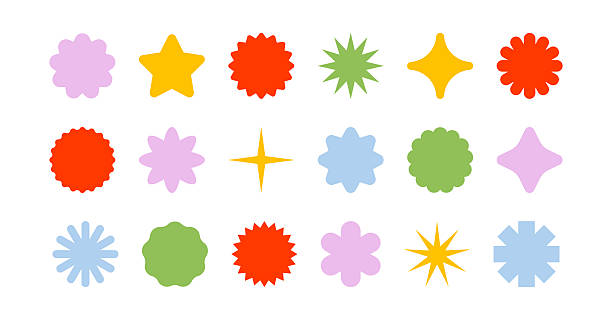 Star shaped badges. Starburst sticker icons. Round vector labels for price, sale and promo offers.