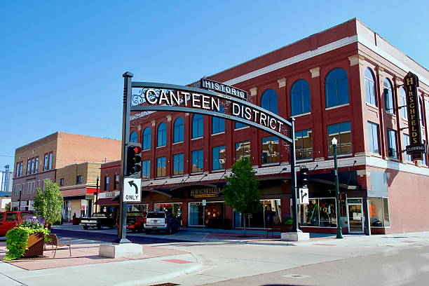 Cheyenne, WY, US-March 1, 2024: The iconic Wrangler Hotel in historic downtown district of the state capital city with brick buildings dating to the 1800s.