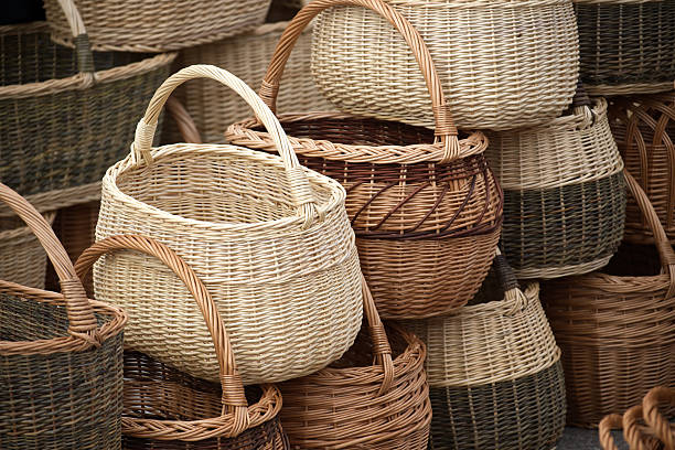 istock Assorted Woven Baskets in Natural, Tan, and Brown Tones Stacked for Display at Market Scene 2238213030