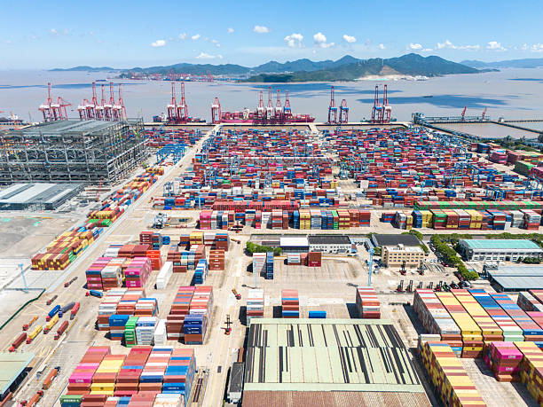 istock Containers are neatly stacked at the port 2238213185
