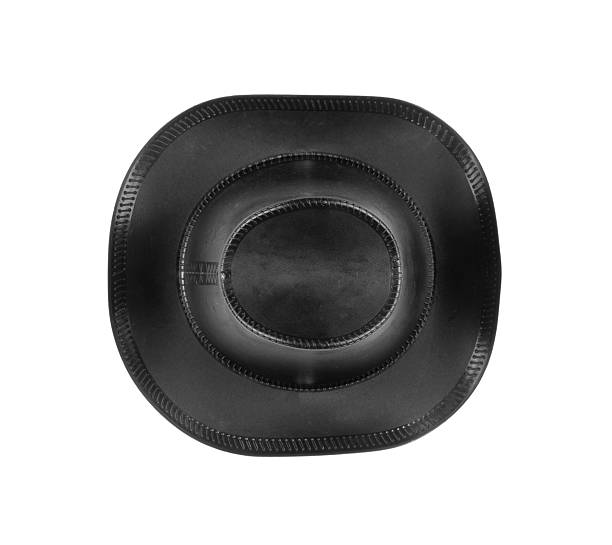 Black plastic cowboy hat isolated on white background