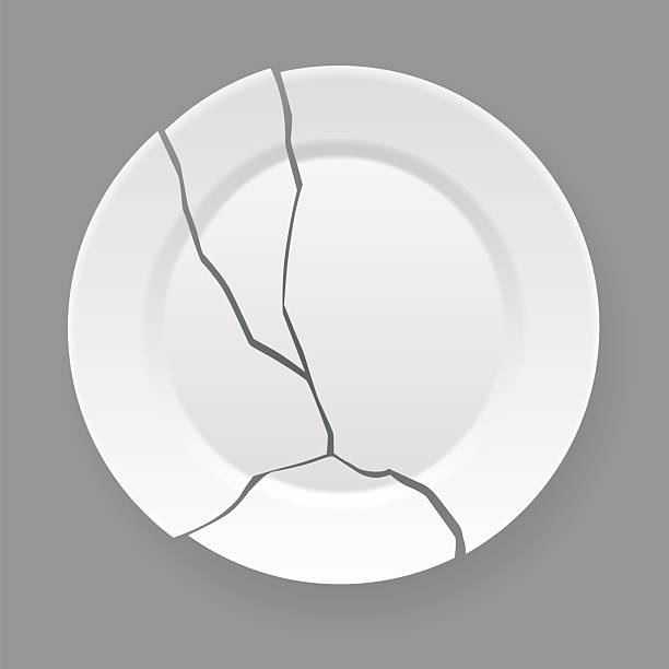 istock Broken white plate. Shattered food plate, cracked porcelain dish. Dishware with damage. Icon isolated on white background. Vector illustration 2238243062
