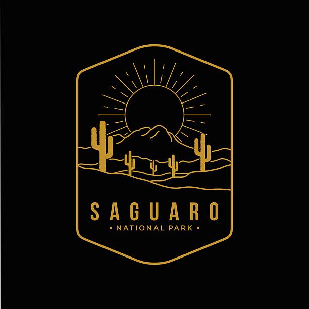 Line art Saguaro National Park emblem patch icon illustration