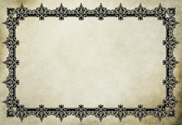 Old faded grunge paper background with ornamental retro style frame.