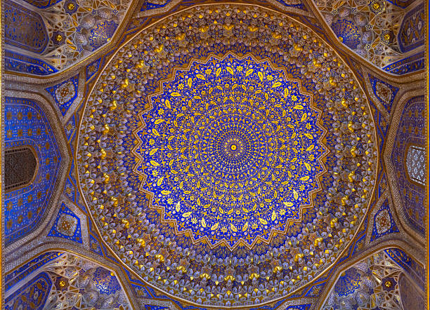 istock Geometrical designs in azure and gold adorn an arched ceiling. Samarkand 2238281714
