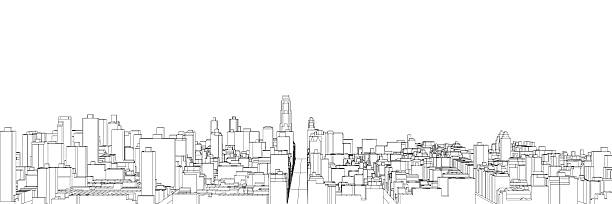 istock Black and white city skyline contour drawing features outlined buildings against a clean white background. This minimalist illustration emphasizes urban architecture with simple, elegant lines. 2238291779