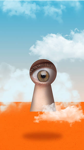 istock Contemporary collage. Human eye looking through keyhole with surreal emotion 2238292265