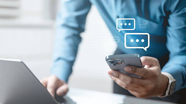 istock Communication chat message contact. Social network messaging. Text message bubble. Online chat text box. Internet social media addiction. 2238295052