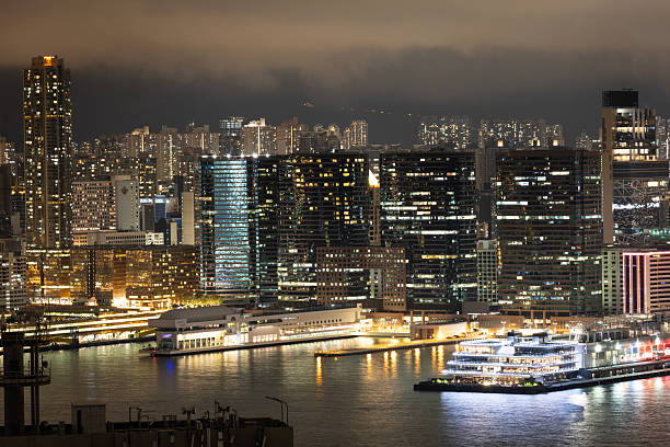 Hong Kong city skyline from a high vantage point at night