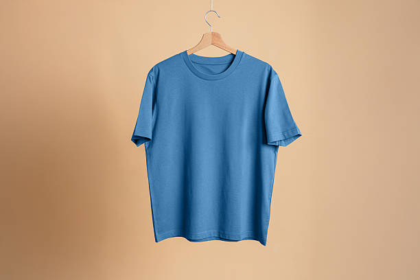 istock Blue premium cotton T-shirt hanging on hanger 2238296570