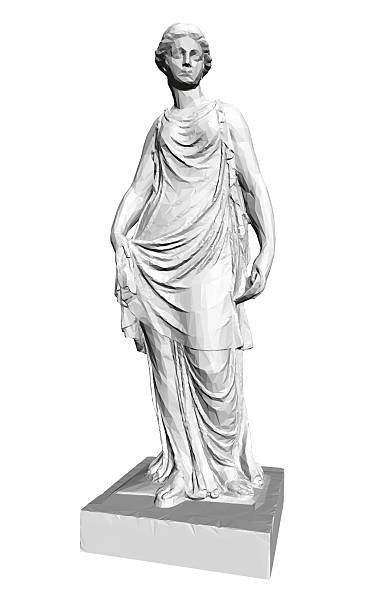 istock Polygonal sculpture of a woman in a white dress, rendered as a realistic low poly 3D model on a clean white background. 2238299670
