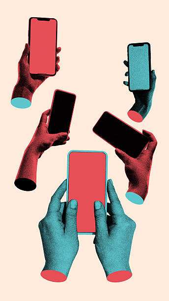 istock Bold poster. Multiple hands holding smartphones symbolizing connection and collective focus 2238305326