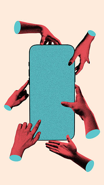 istock Collage of many hands around large smartphone screen expressing teamwork and collaboration 2238305330