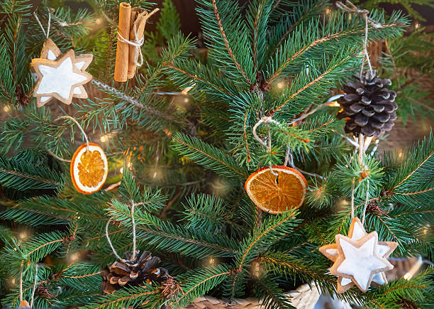 istock Christmas zero waste, rustic, eco. Decorated Christmas tree. Eco-friendly Christmas background. 2238307917