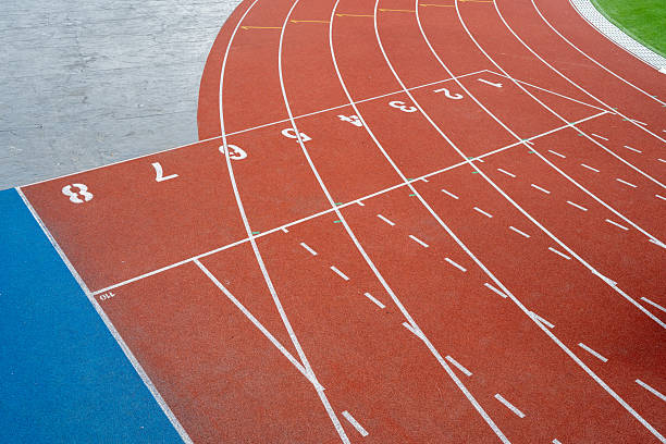 Track lane at sports facility with numbers