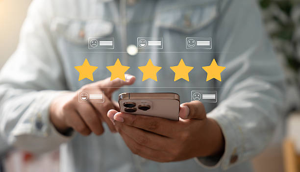 istock Online customer satisfaction Survey service concept, client rate service from experience in application,Consumer give five-Stars and feedback review for quality, Business reputation ranking from buyer 2238324317