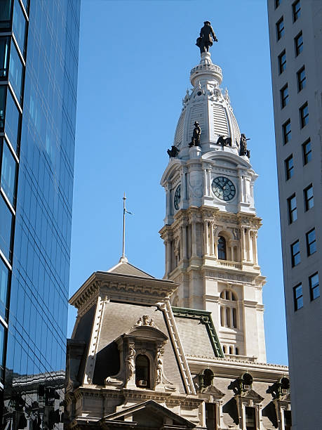 Zoom in view of Philadelphia City Hall on a sunny day