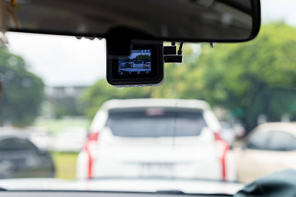 istock Car windshield view and car front video camera,Car CCTV camera video recorder for driving safety on the road. 2238330653