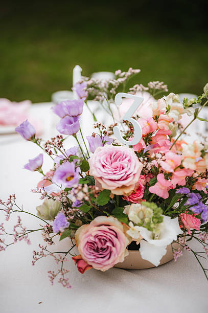 istock Wedding table with fresh flowers decoration. Forest / garden wedding 2238332350