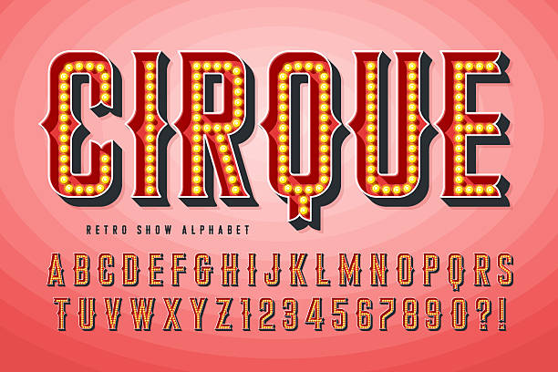 Modern bright lights alphabet design, cabaret, fairy LED lamps letters and numbers. Original design