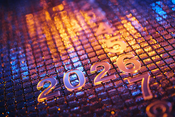istock Glowing 2026 Numbers Amid Countdown Sequence on Wet Neon Mosaic Surface 2238339338