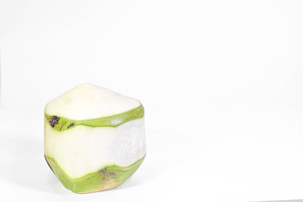 Peeled Fragrant Coconut Ready for Sale on a White Background