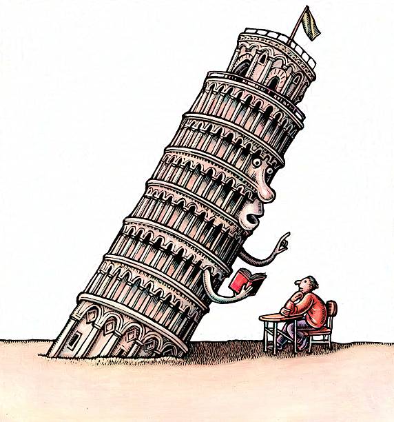 The Leaning Tower of Pisa as a teacher giving an Italian language lesson to a student.