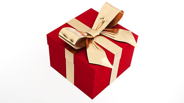 istock Red gift box with beautiful gold bow, gift giving and rewarding for festivals, 3D rendering 2238345435